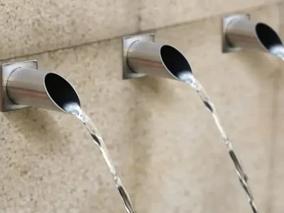 Close-up of the Stream on a Steel Neyriz Water Fountain